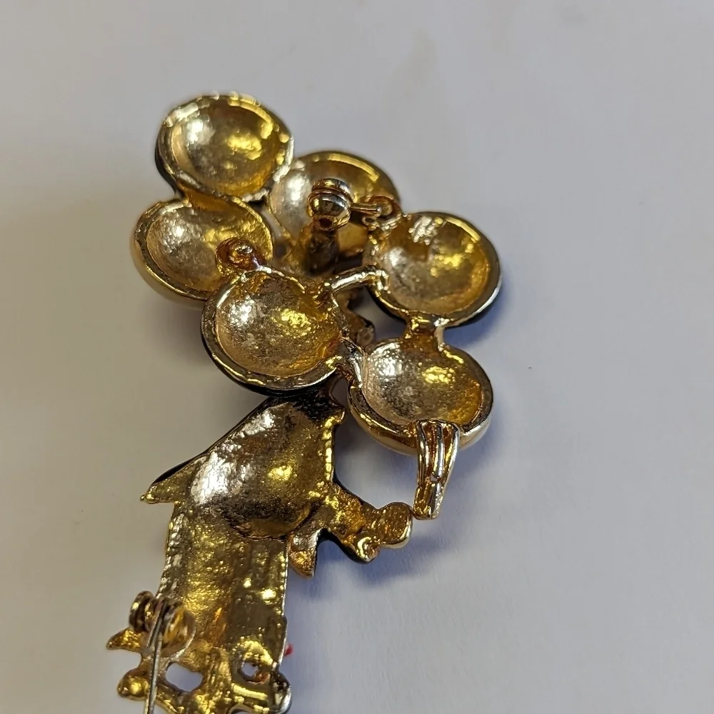 Clown Pin Balloons Enamel Brooch Gold tone black white red Vintage Circus Party